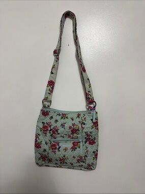 Vera Bradley Light Blue Quilted Crossbody with Pink Floral Print